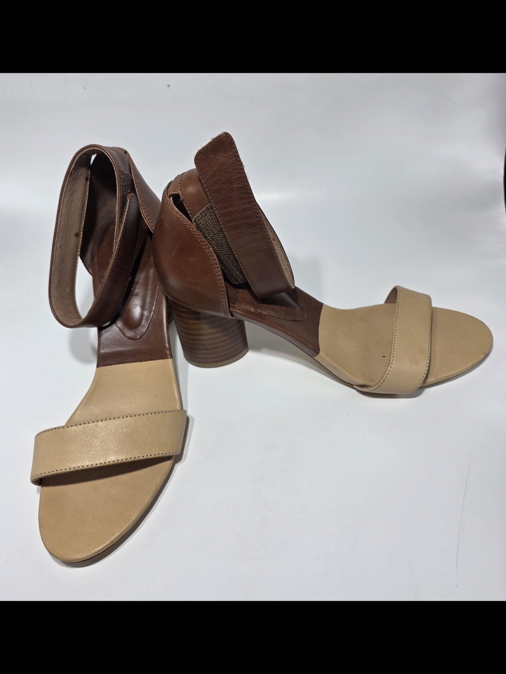 Jeffrey Campbell Leather Ankle Strap Block Heel Sandals Tan Brown Women's 8 - Picture 9 of 9